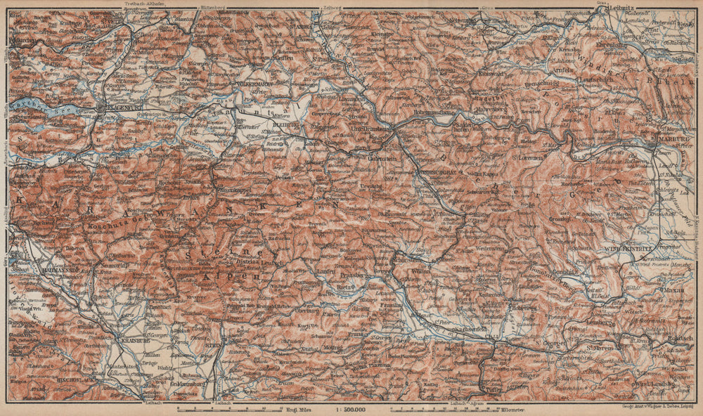 KARAWANKEN & SANNTHALER ALPEN. Klagenfurt Ljubljana Kranj. Carinthia 1929 map