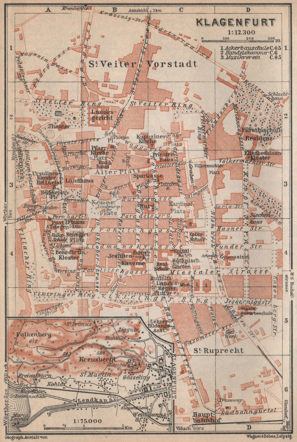 KLAGENFURT am Wörthersee town city plan stadtplan. Celovec. Österreich 1929 map
