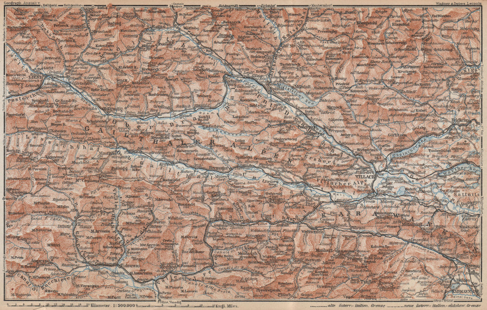 CARINTHIAN ALPS Lienz Villach Triglav Lake Bled Austria Italy Slovenia 1929 map
