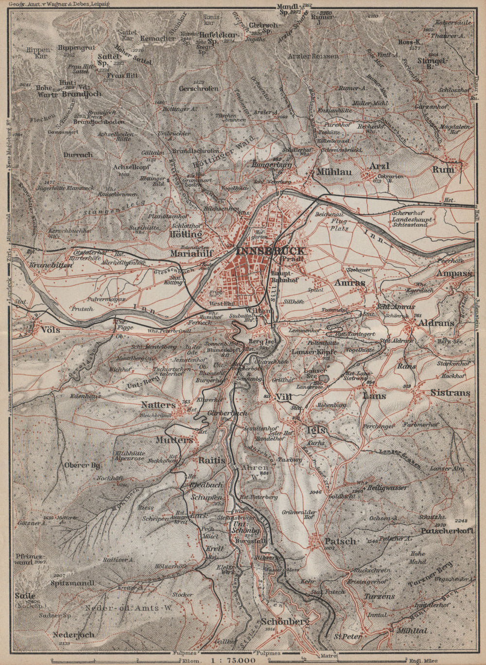 INNSBRUCK ENVIRONS Umgebung. Thaur Gotzens Igls. Austria Österreich 1929 map