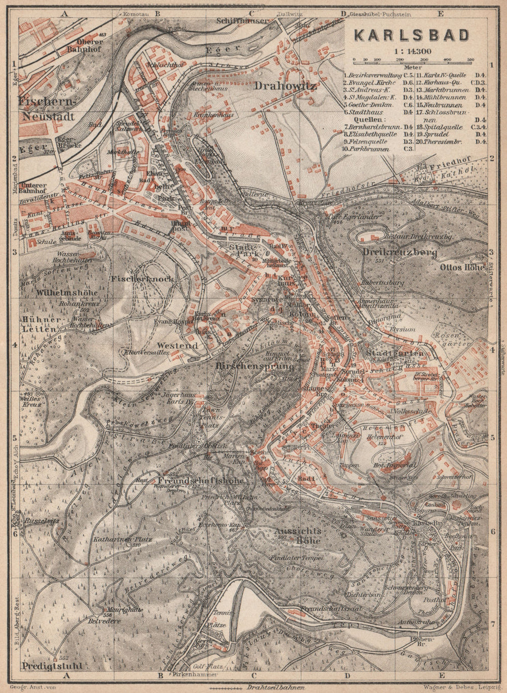 KARLOVY VARY town city plan mesta. Carlsbad Karlsbad. Czech Republic 1929 map