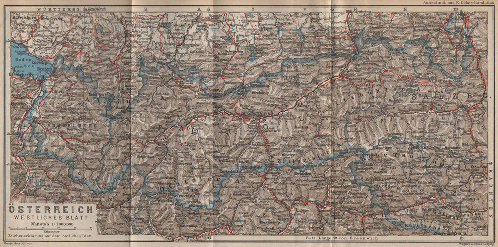 ÖSTERREICH Westliches blatt. AUSTRIA west sheet. Tyrol &c. Railways 1929 map