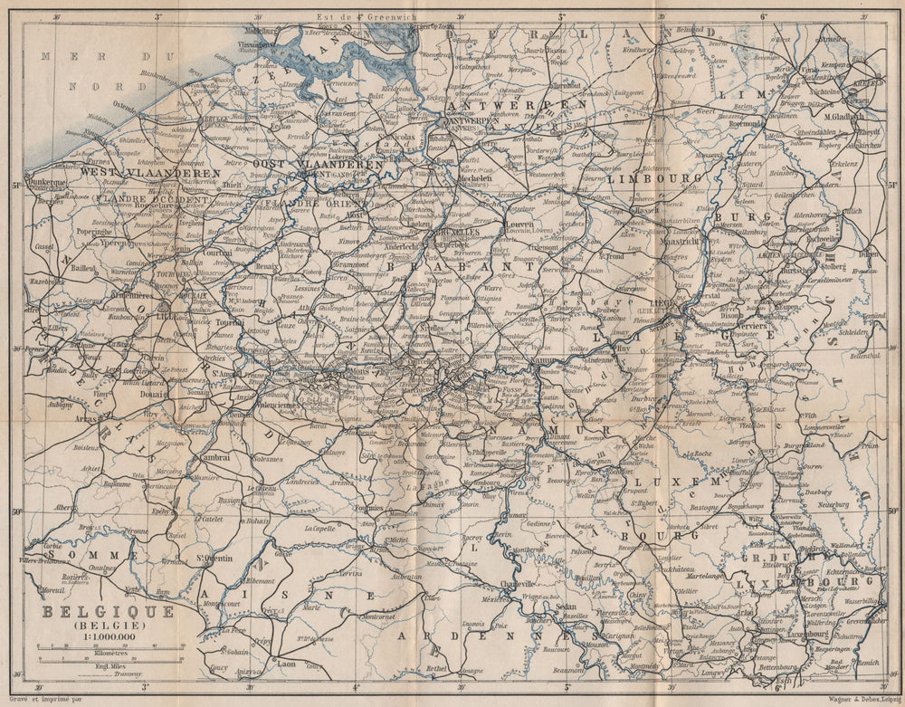 BELGIUM BELGIQUE BELGIE General map. Provinces carte. BAEDEKER 1897 old