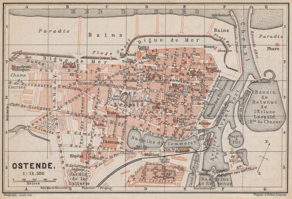 OOSTENDE OSTEND OSTENDE antique town city plan. Belgium carte 1897 old map