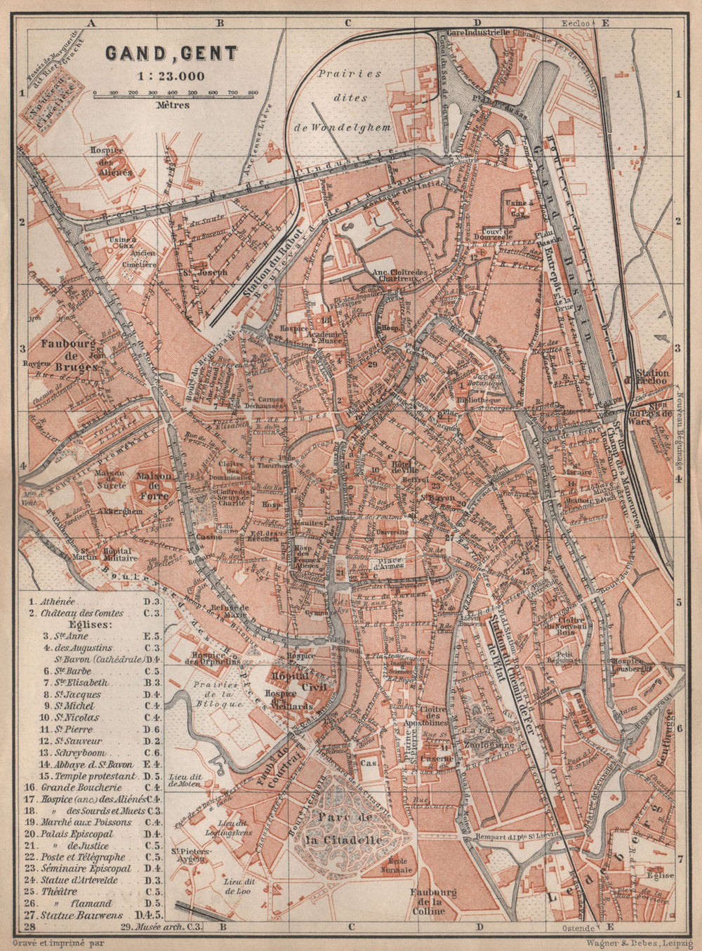 GHENT GAND GENT antique town city plan. Belgium carte. BAEDEKER 1897 old map