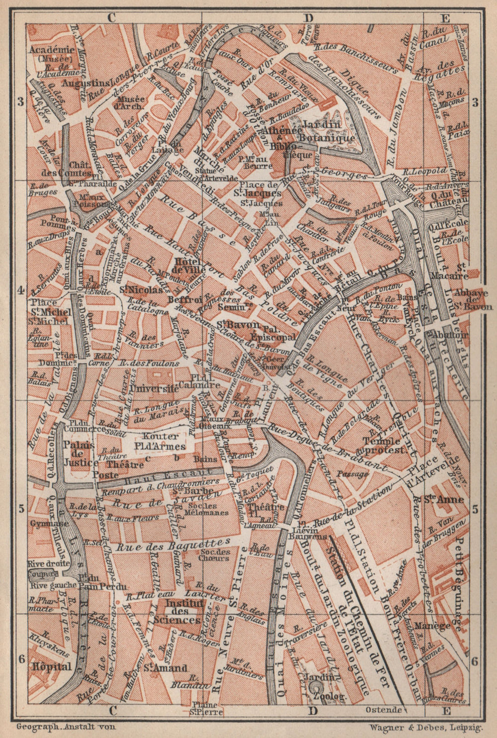 GHENT GENT GAND antique town centre. City plan. Belgium carte 1897 old map