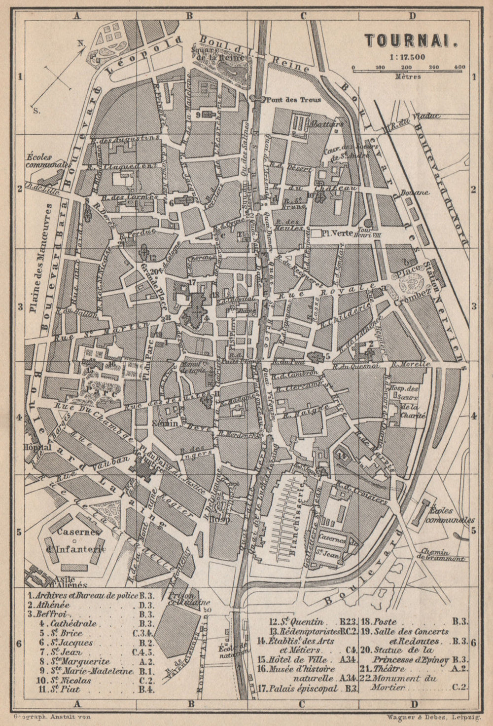 TOURNAI DOORNIK antique town city plan. Belgium carte. BAEDEKER 1897 old map