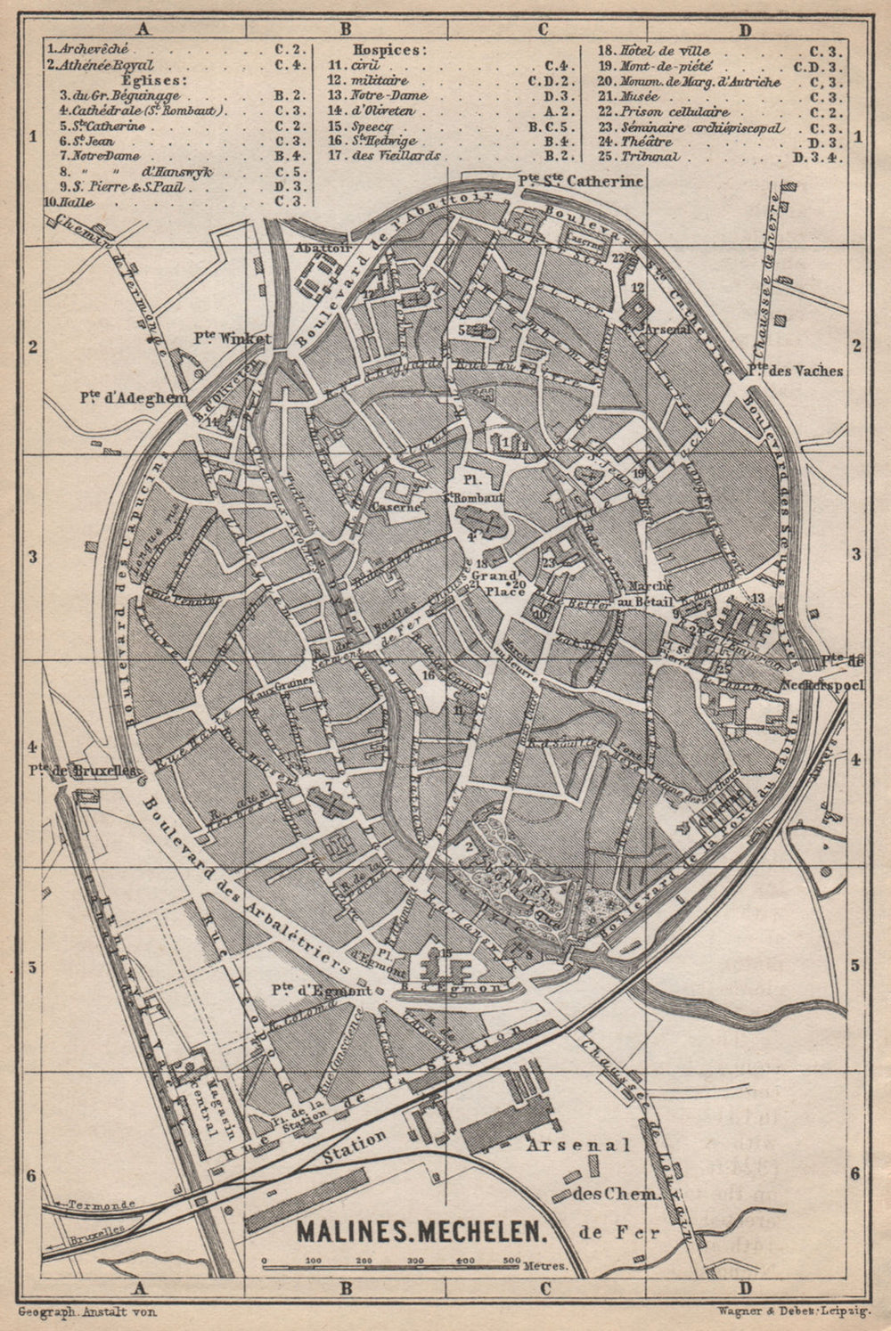 MALINES MECHELEN MECHLIN antique town city plan. Belgium carte 1897 old map