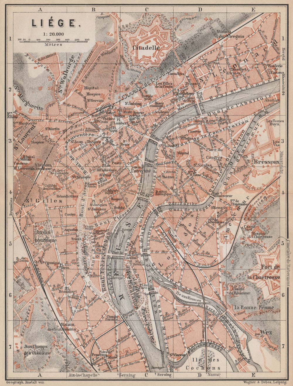 LIEGE LIÈGE LUIK antique town city plan. Belgium carte. BAEDEKER 1897 old map