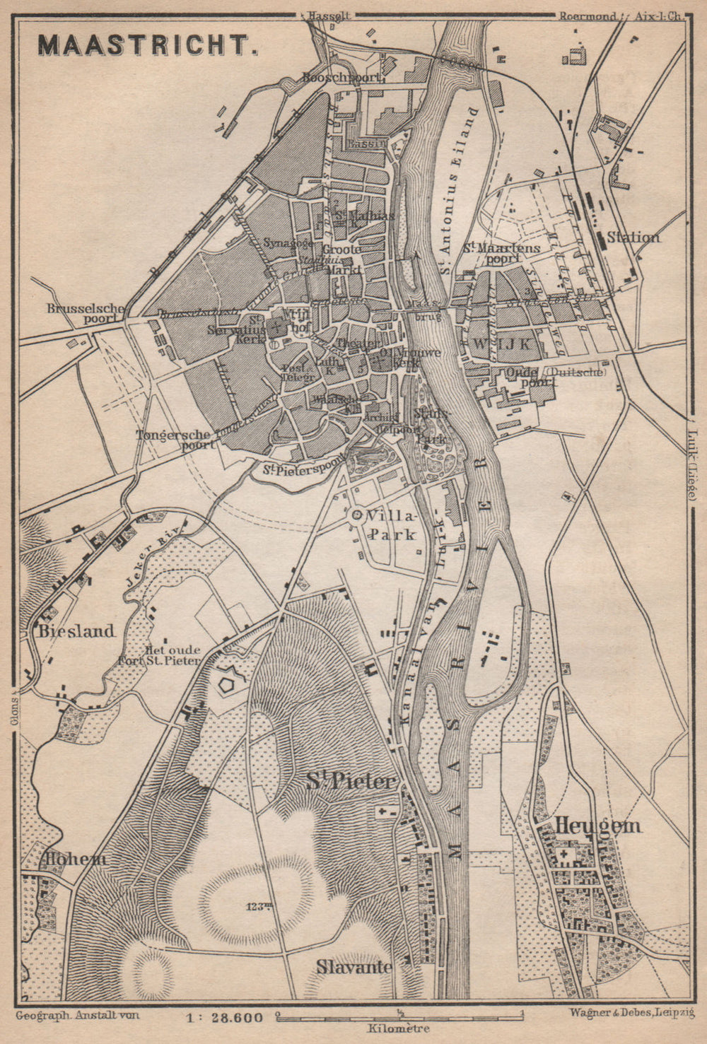 MAASTRICHT town city stadsplan. Heugem Maestricht. Netherlands kaart 1897 map