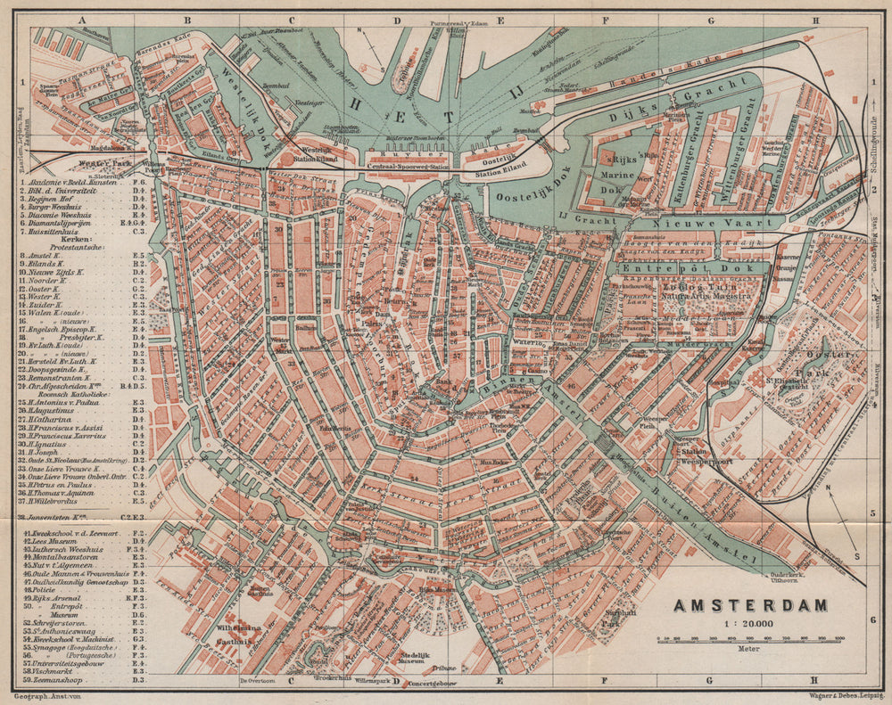 AMSTERDAM antique town city stadsplan. Netherlands kaart. BAEDEKER 1897 map