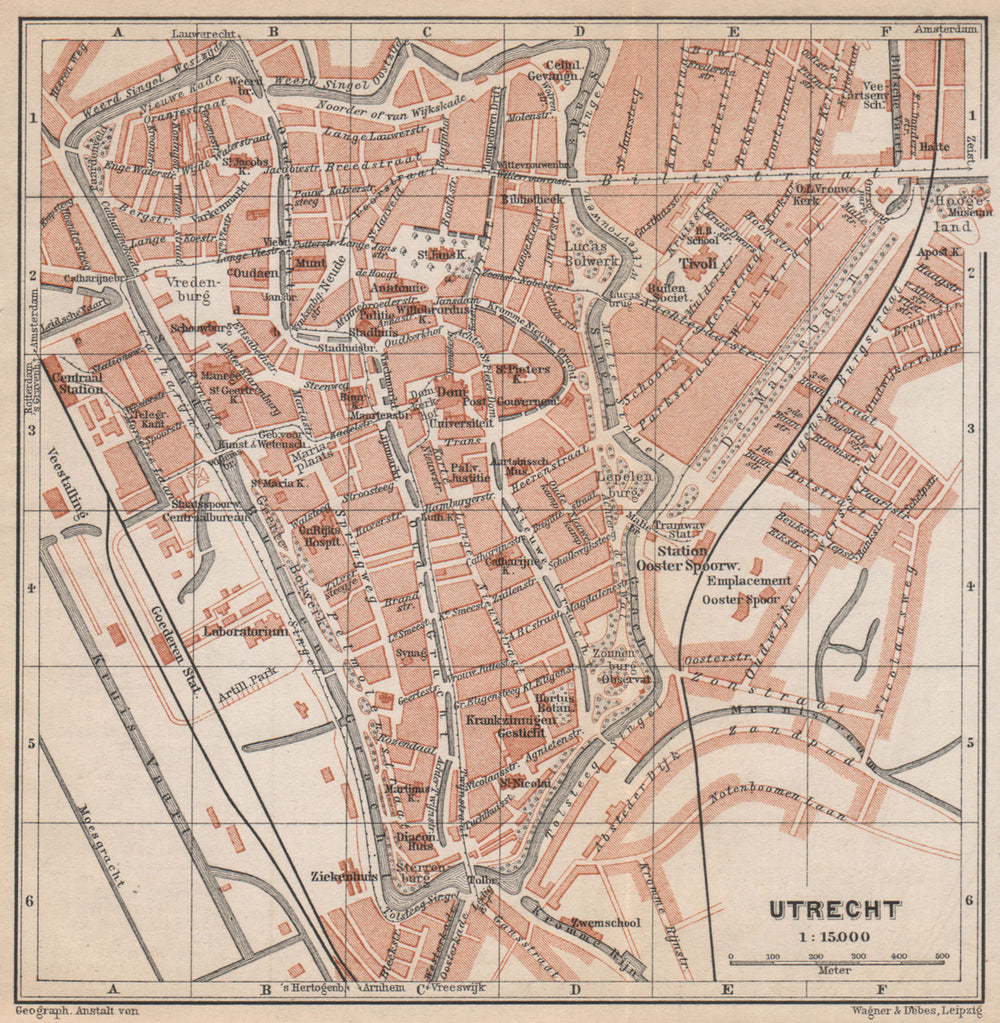 UTRECHT antique town city stadsplan. Netherlands kaart. BAEDEKER 1897 old map