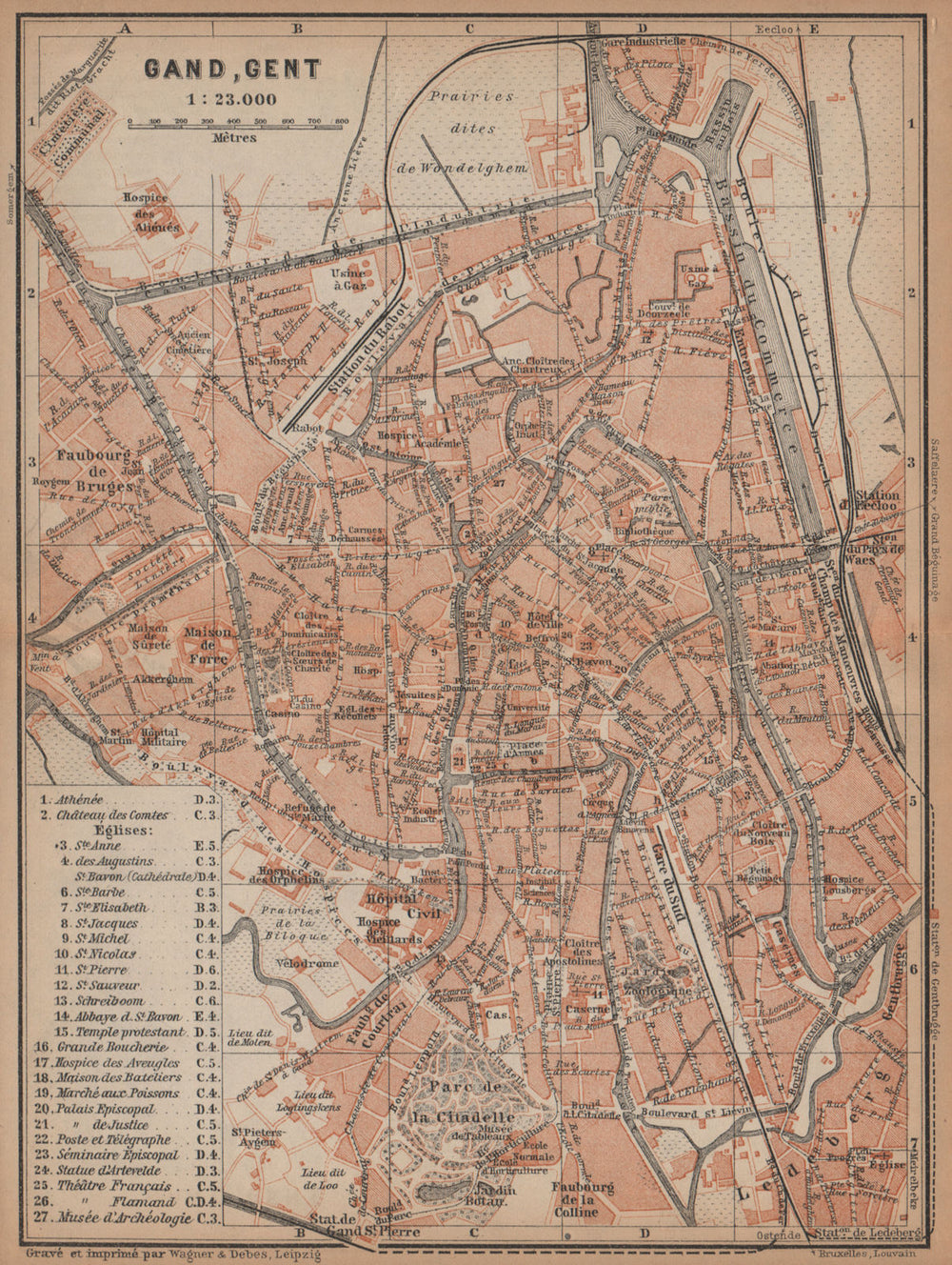 GHENT GAND GENT antique town city plan. Belgium carte. BAEDEKER 1901 old map
