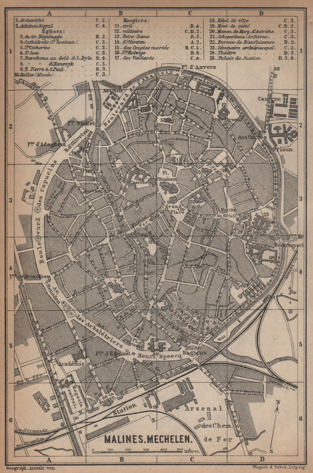 MALINES MECHELEN MECHLIN antique town city plan. Belgium carte 1901 old map