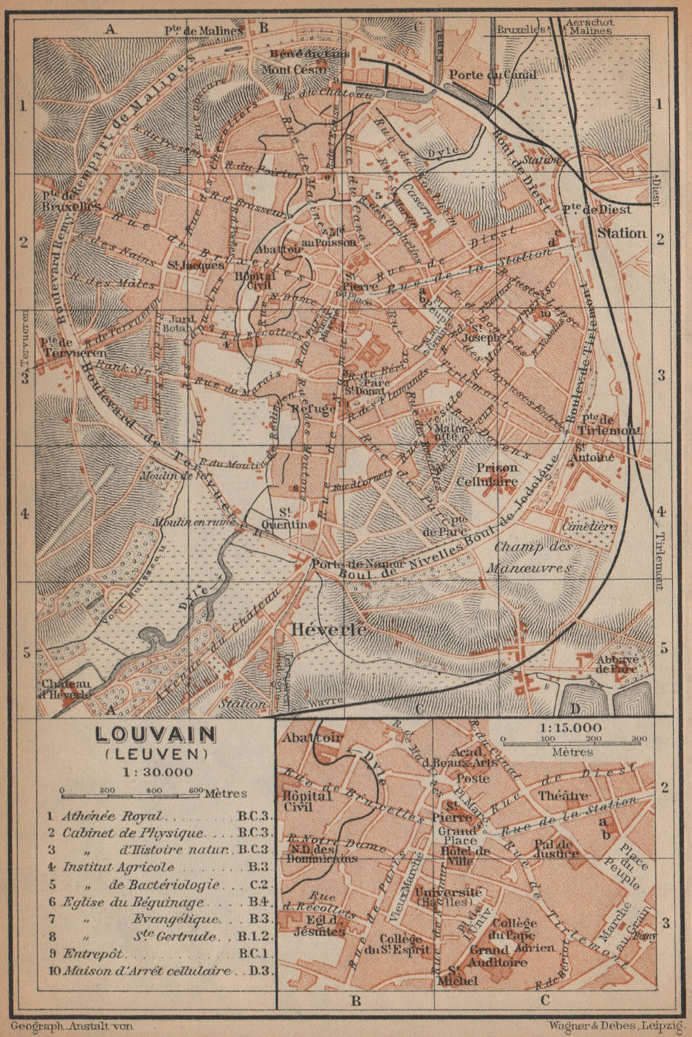 LEUVEN LOUVAIN LÖWEN antique town city plan. Belgium carte. BAEDEKER 1901 map