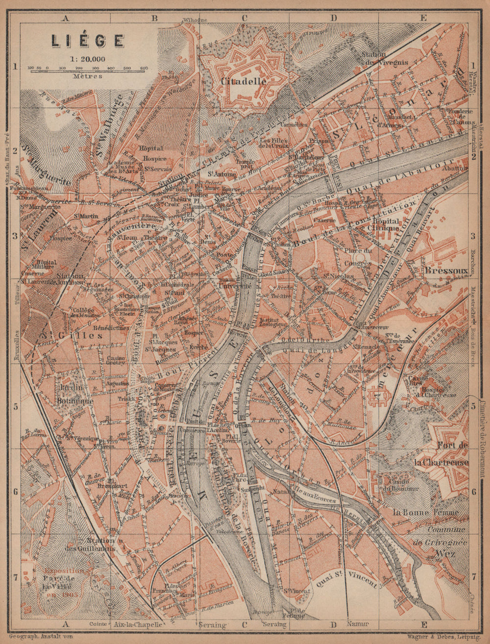 LIEGE LIÈGE LUIK antique town city plan. Belgium carte. BAEDEKER 1901 old map