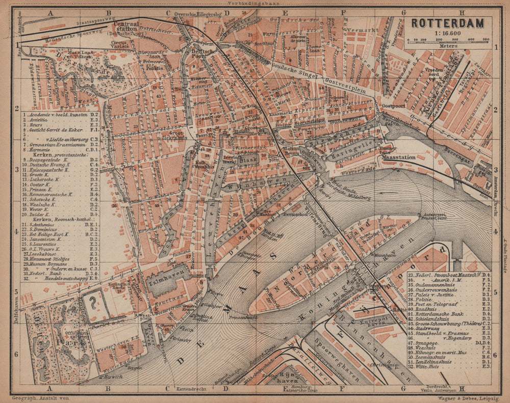 ROTTERDAM antique town city stadsplan. Netherlands kaart. BAEDEKER 1901 map