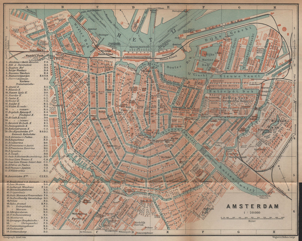 AMSTERDAM antique town city stadsplan. Netherlands kaart. BAEDEKER 1901 map