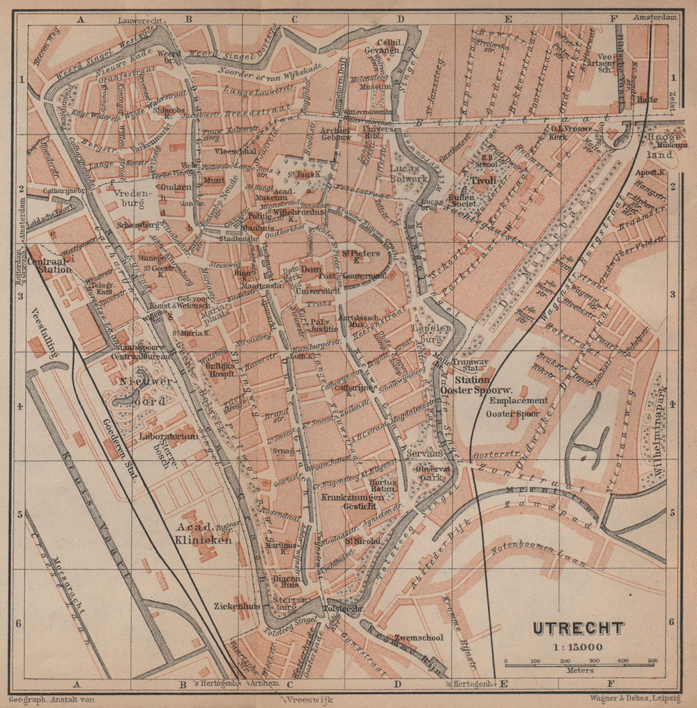 UTRECHT antique town city stadsplan. Netherlands kaart. BAEDEKER 1901 old map