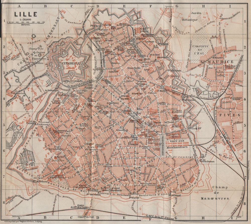 LILLE antique town city plan de la ville. Nord. France carte. BAEDEKER 1905 map