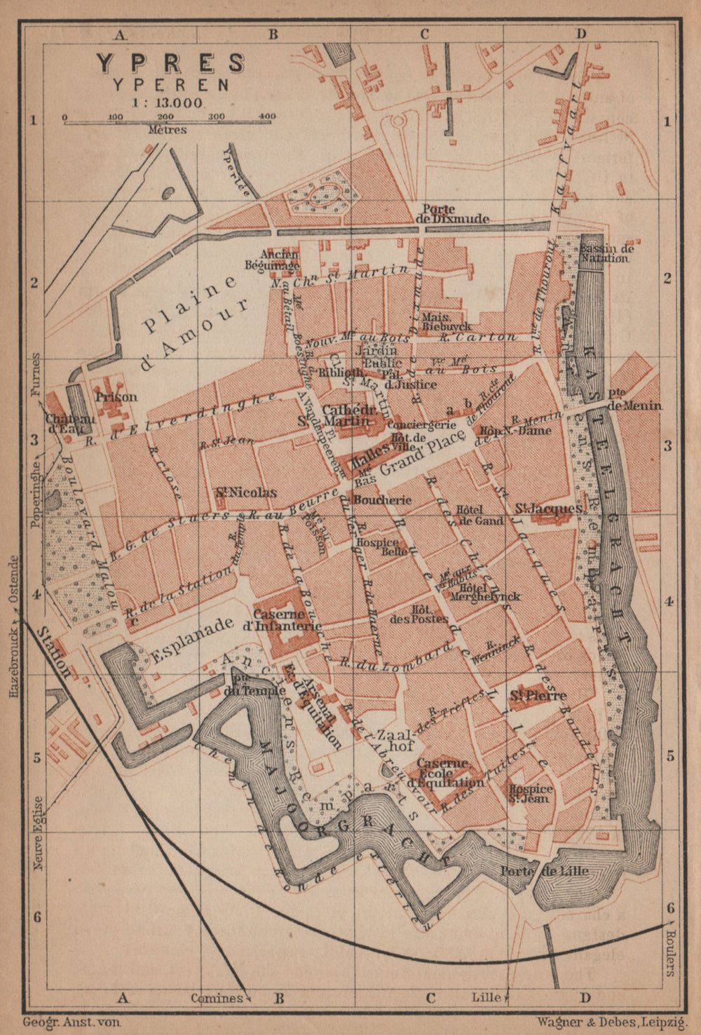 IEPER YPRES antique town city plan. Belgium carte. BAEDEKER 1905 old map