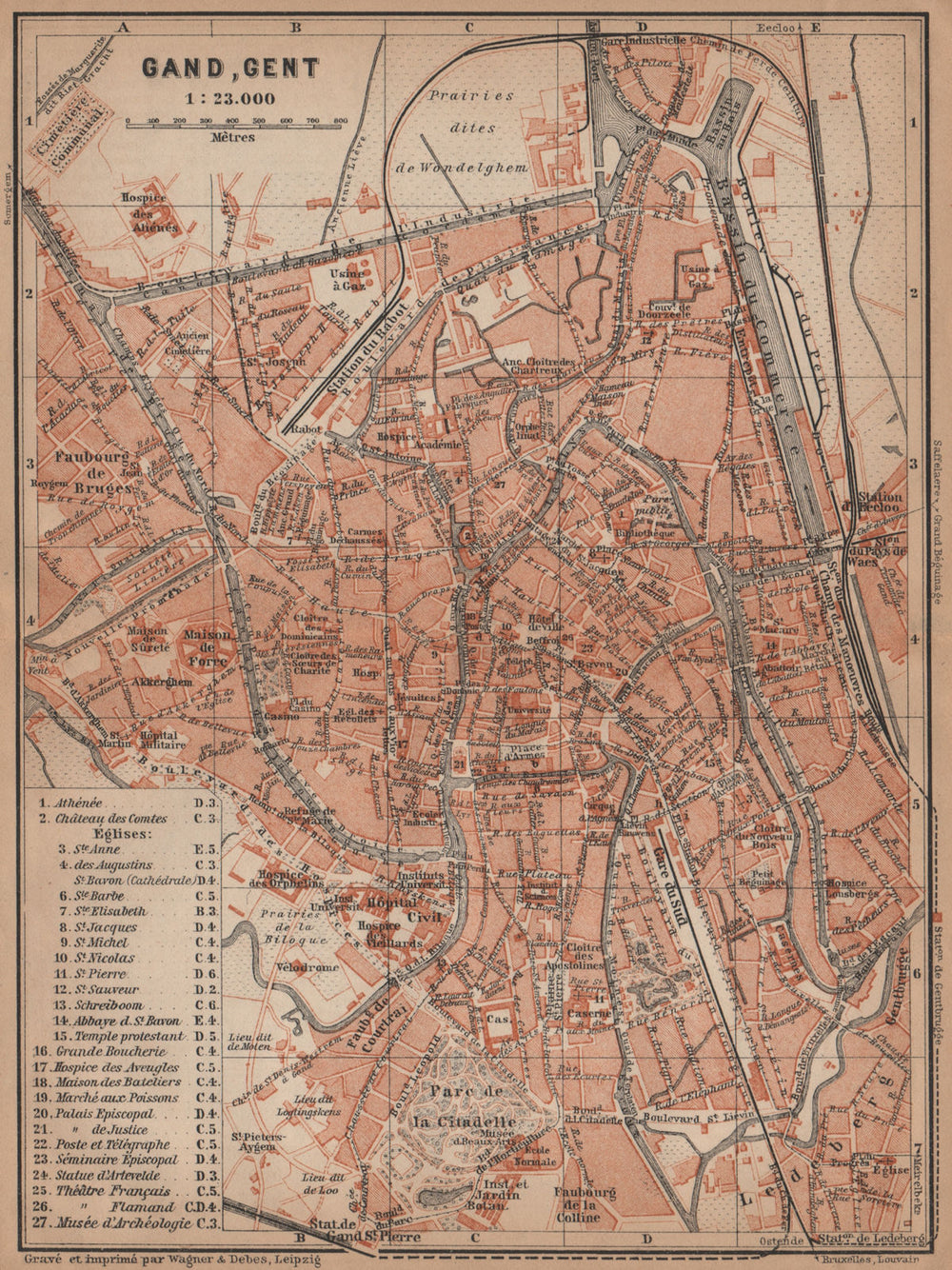 GHENT GAND GENT antique town city plan. Belgium carte. BAEDEKER 1905 old map