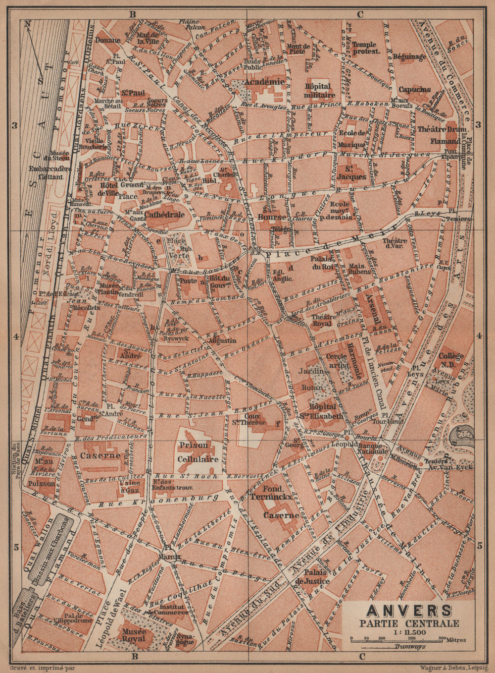 ANTWERP ANTWERPEN ANVERS antique town centre. City plan. Belgium carte 1905 map