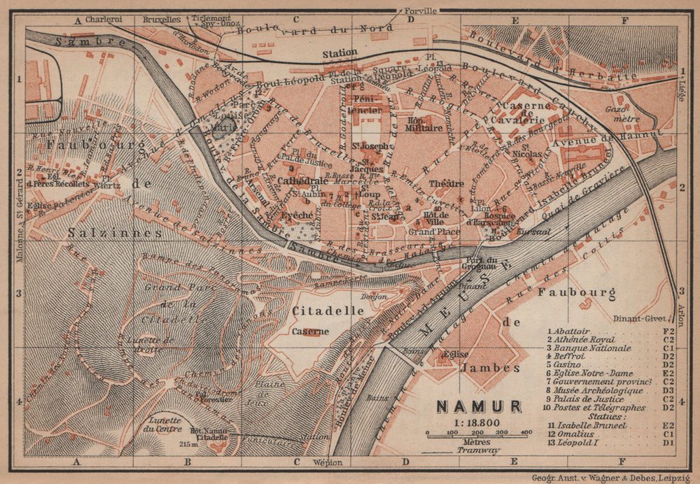 NAMUR NAMEN NAMEUR antique town city plan. Belgium carte. BAEDEKER 1905 map