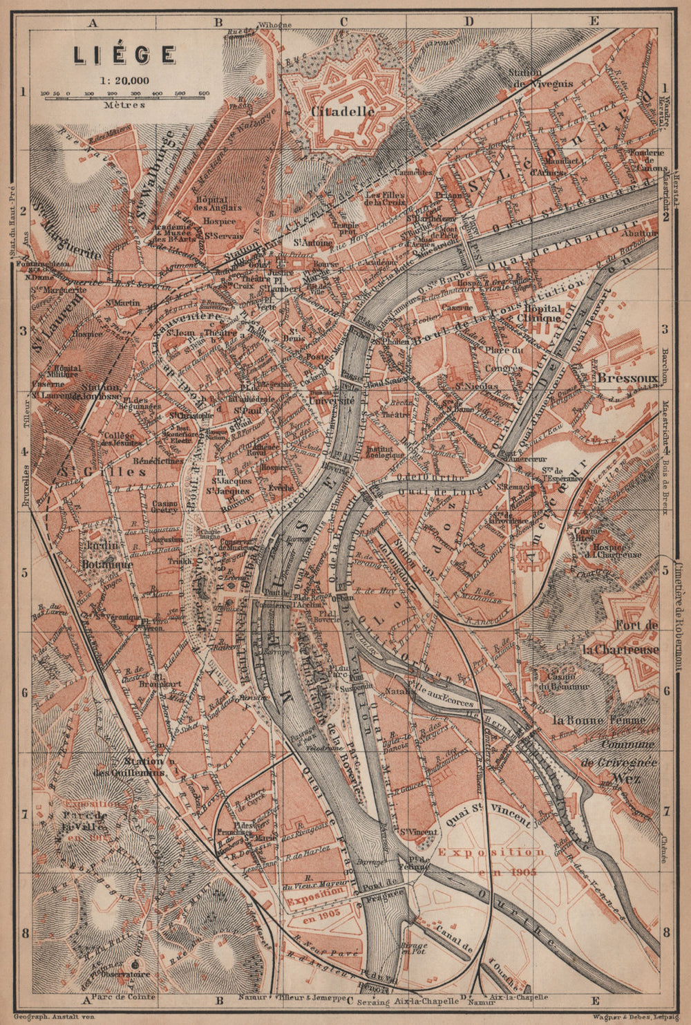 LIEGE LIÈGE LUIK antique town city plan. Belgium carte. BAEDEKER 1905 old map