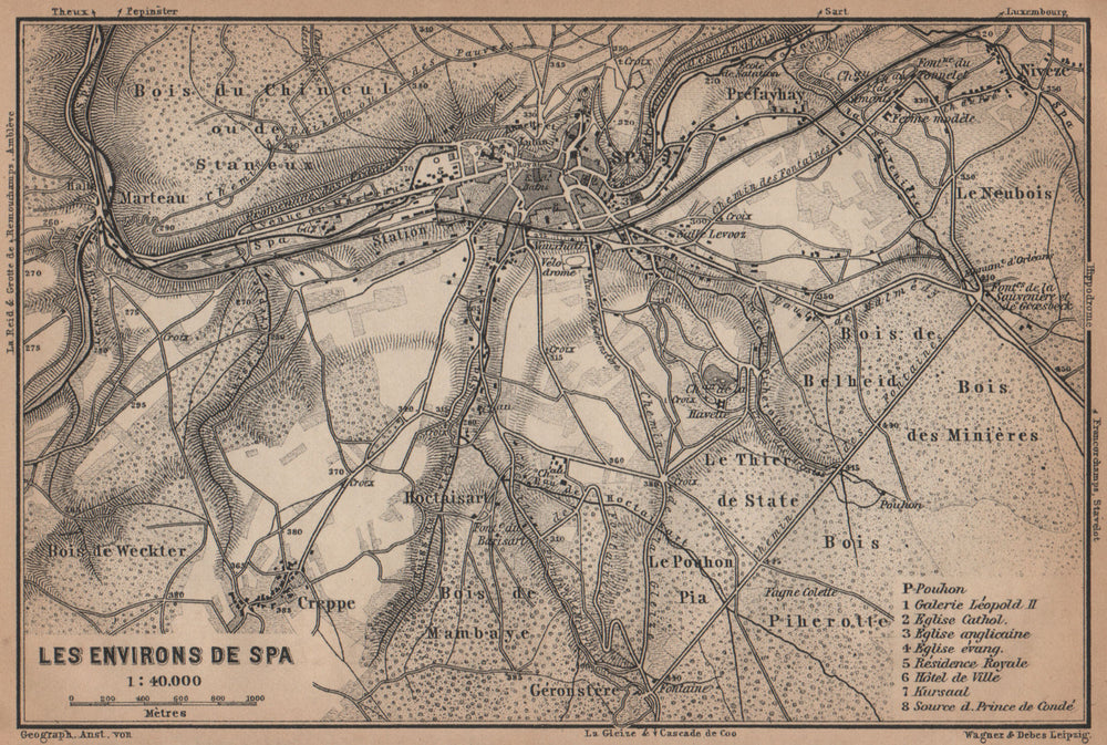 SPA ENVIRONS. Creppe. Belgium carte. BAEDEKER 1905 old antique map plan chart