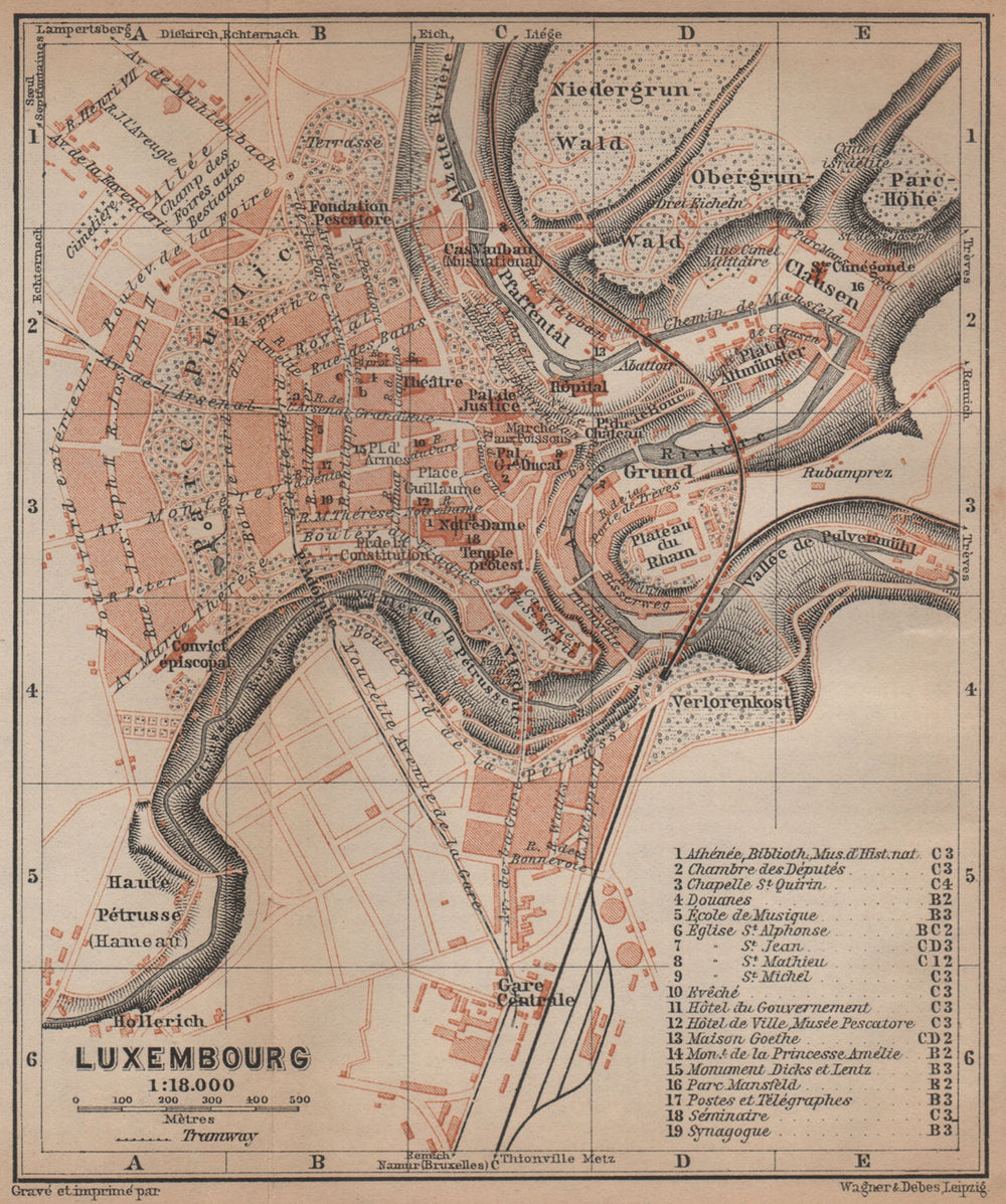 LUXEMBURG LUXEMBOURG antique town city plan carte. BAEDEKER 1905 old map
