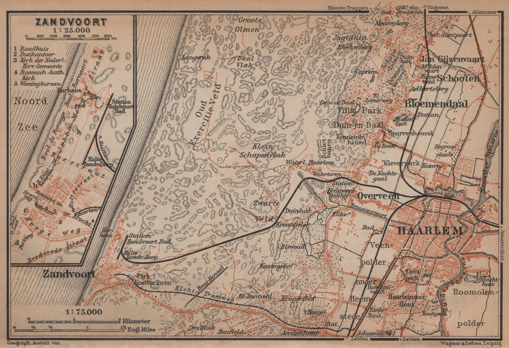 HAARLEM & ZANDVOORT environs/town city stadsplan. Netherlands kaart 1905 map