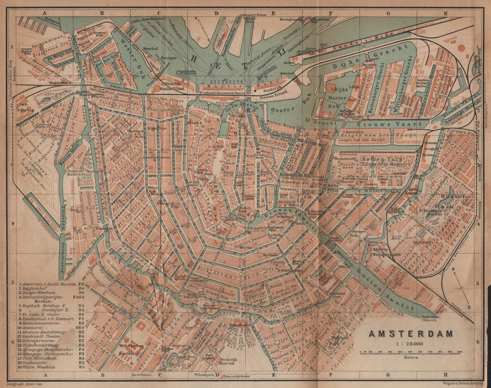 AMSTERDAM antique town city stadsplan. Netherlands kaart. BAEDEKER 1905 map