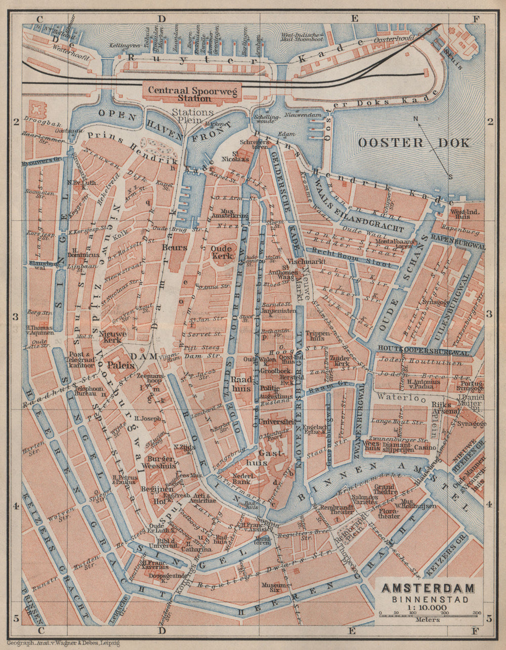 AMSTERDAM BINNENSTAD inner town centre/city stadsplan. Netherlands 1905 map
