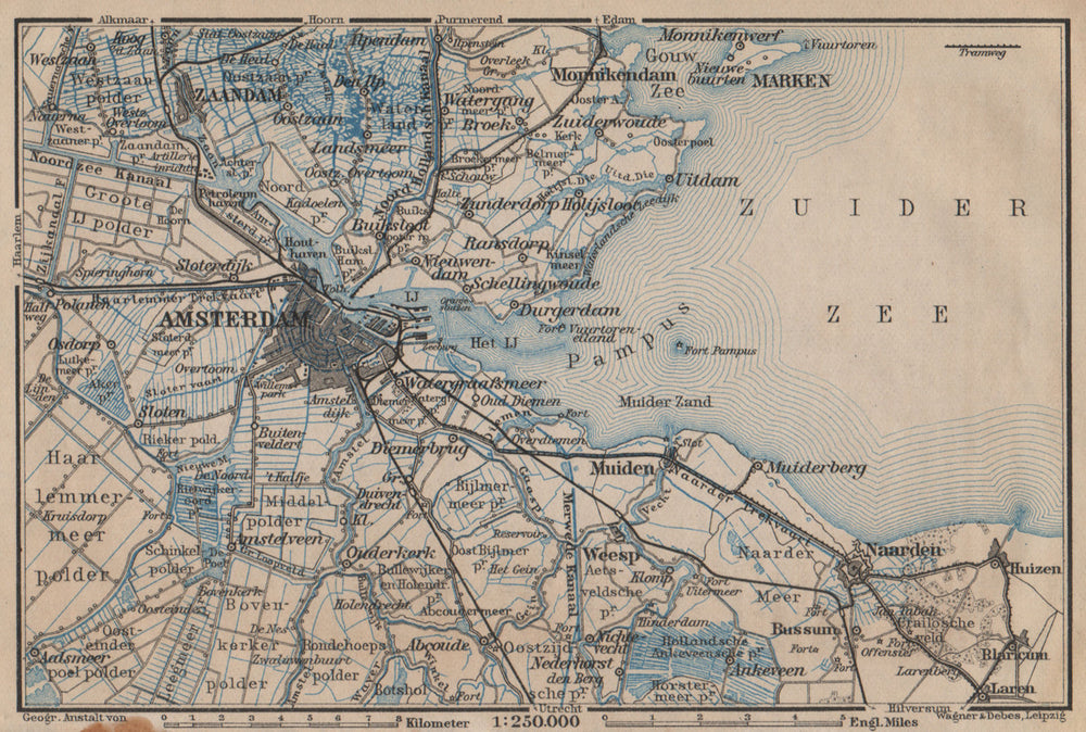 AMSTERDAM environs. Utrecht Leiden haarlem Zaandam. Netherlands kaart 1905 map