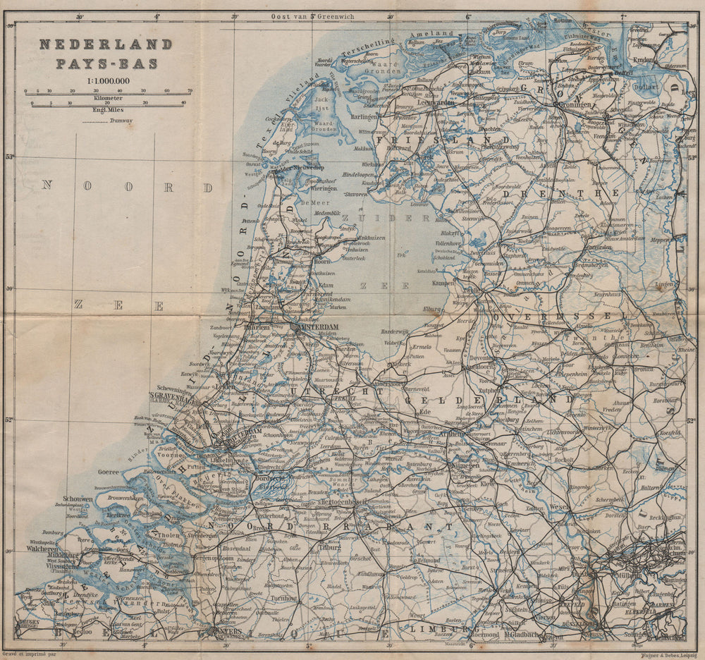 HOLLAND NEDERLAND PAYS-BAS General map. Netherlands kaart. BAEDEKER 1905