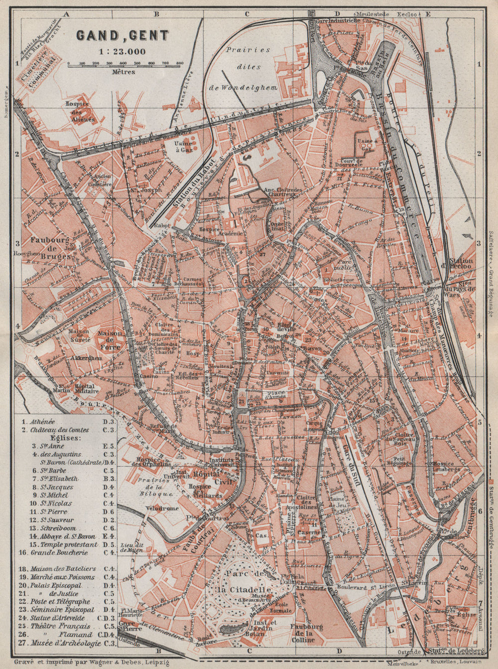 GHENT GAND GENT antique town city plan. Belgium carte. BAEDEKER 1910 old map