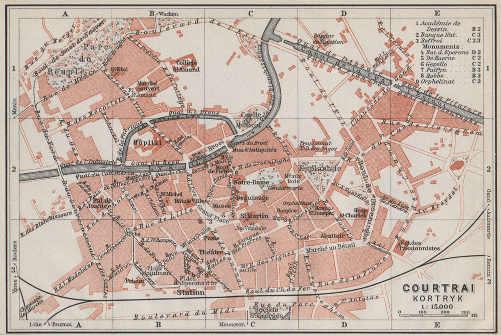 KORTRIJK COURTRAI antique town city plan. Belgium carte. BAEDEKER 1910 old map