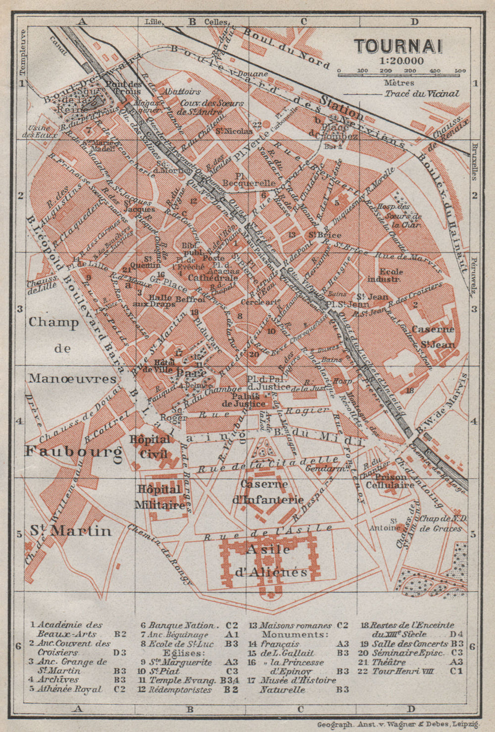 TOURNAI DOORNIK antique town city plan. Belgium carte. BAEDEKER 1910 old map