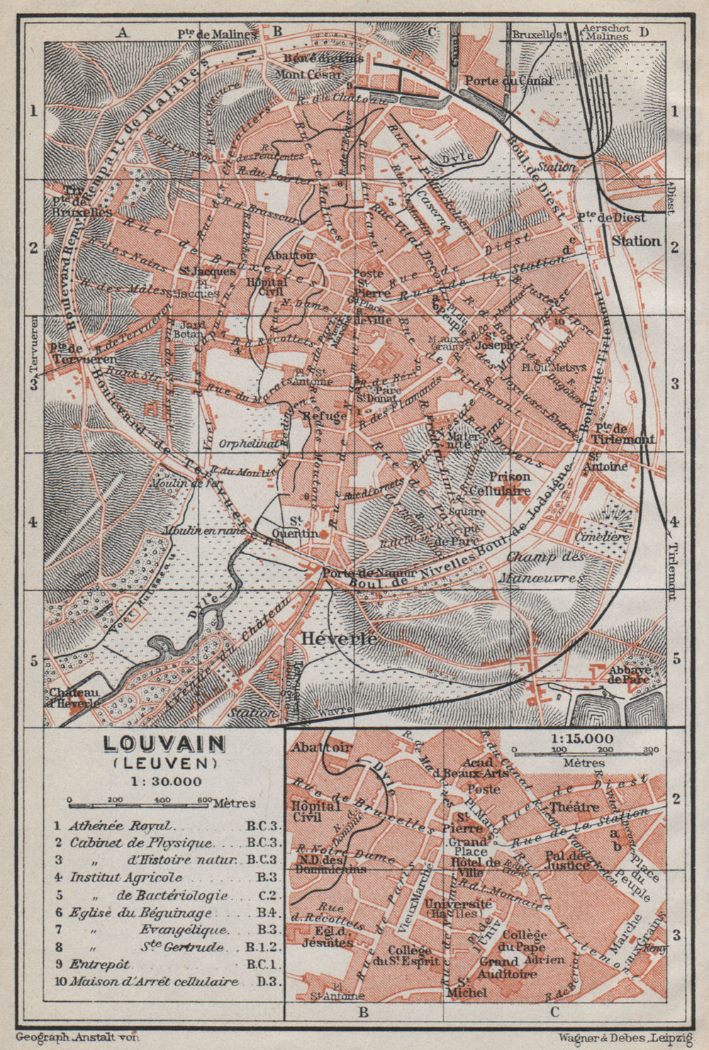 LEUVEN LOUVAIN LÖWEN antique town city plan. Belgium carte. BAEDEKER 1910 map