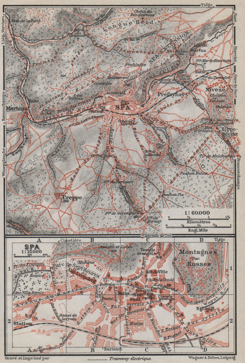 SPA ENVIRONS. Creppe. Belgium carte. BAEDEKER 1910 old antique map plan chart