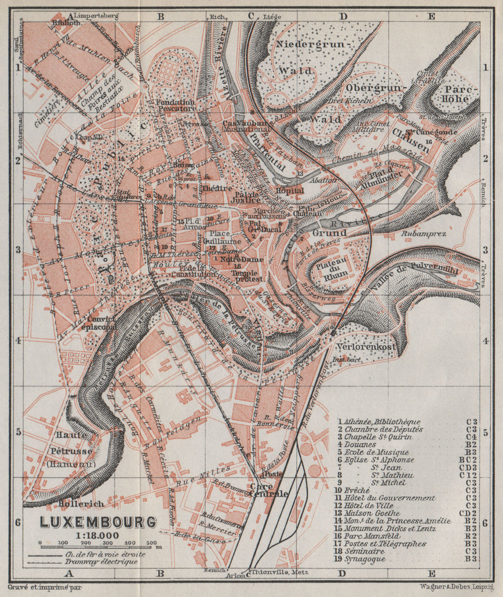 LUXEMBURG LUXEMBOURG antique town city plan carte. BAEDEKER 1910 old map