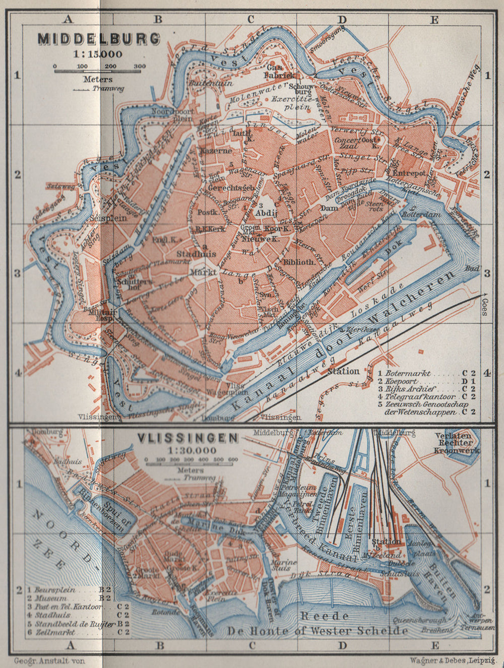 MIDDELBURG & VLISSINGEN town city stadsplans. Flushing. Netherlands 1910 map