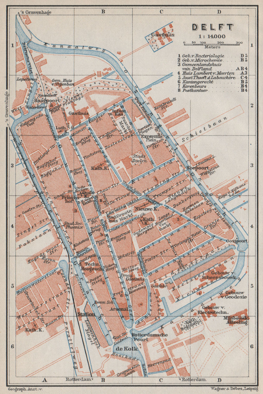 DELFT antique town city stadsplan. Netherlands kaart. BAEDEKER 1910 old map