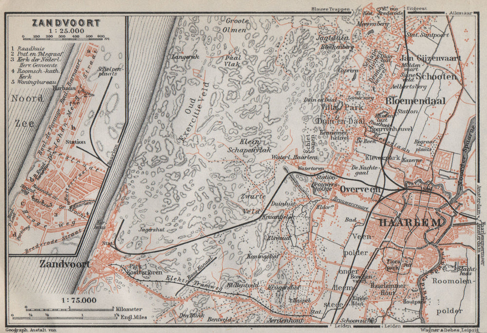 HAARLEM & ZANDVOORT environs/town city stadsplan. Netherlands kaart 1910 map