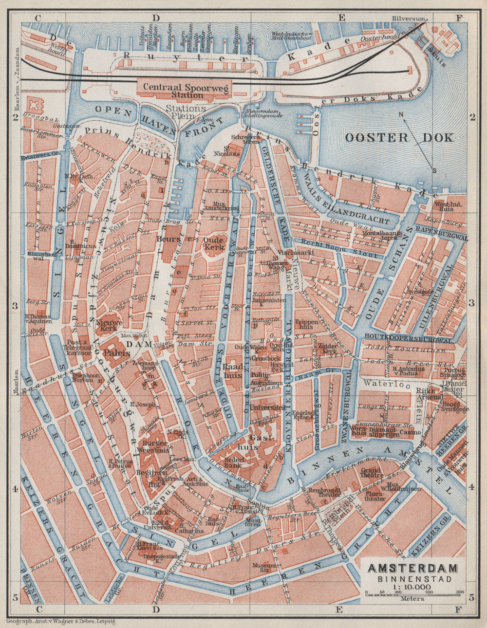 AMSTERDAM BINNENSTAD inner town centre/city stadsplan. Netherlands 1910 map