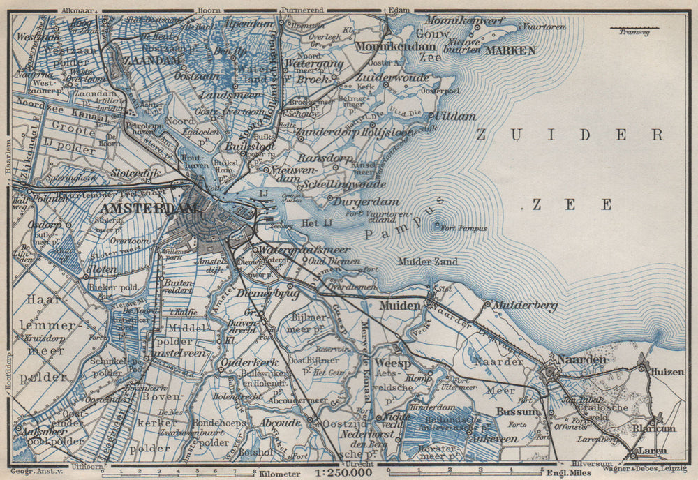 AMSTERDAM environs. Utrecht Leiden haarlem Zaandam. Netherlands kaart 1910 map
