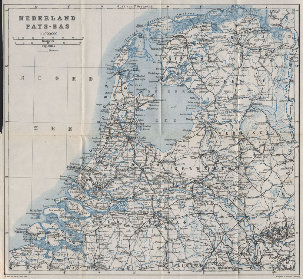HOLLAND NEDERLAND PAYS-BAS General map. Netherlands kaart. BAEDEKER 1910