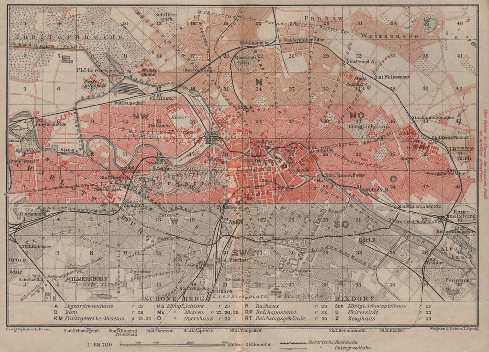 BERLIN KEY MAP antique town city stadtplan karte. BAEDEKER 1910 old