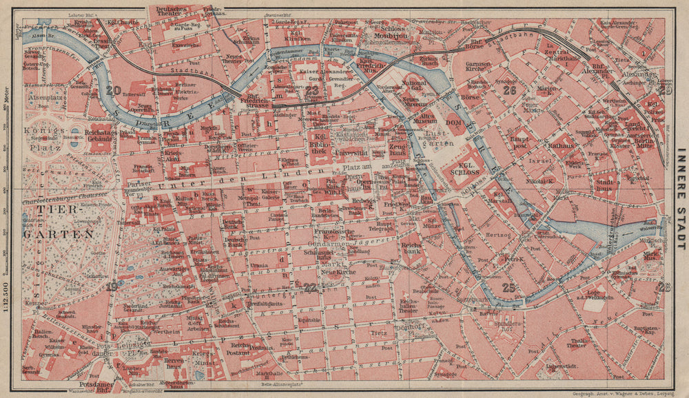 BERLIN CENTRE INNERE STADT plan. Public buildings. Öffentliche Gebäude 1910 map